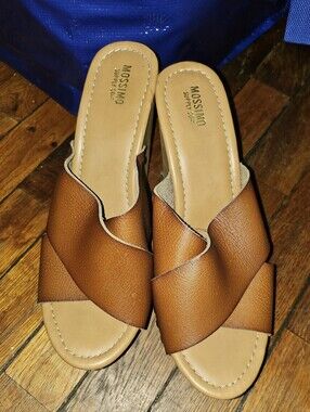 Mossimo Tan/Brown Crossband Slide Mules Sz 8